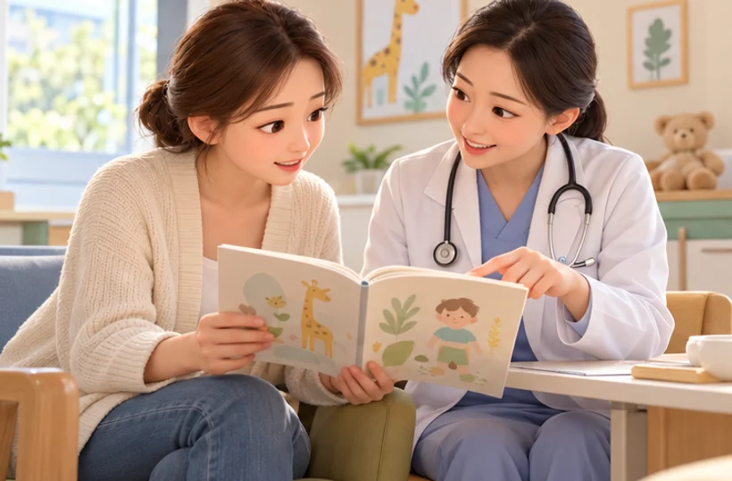 家长与专业人员共同查看饮食记录